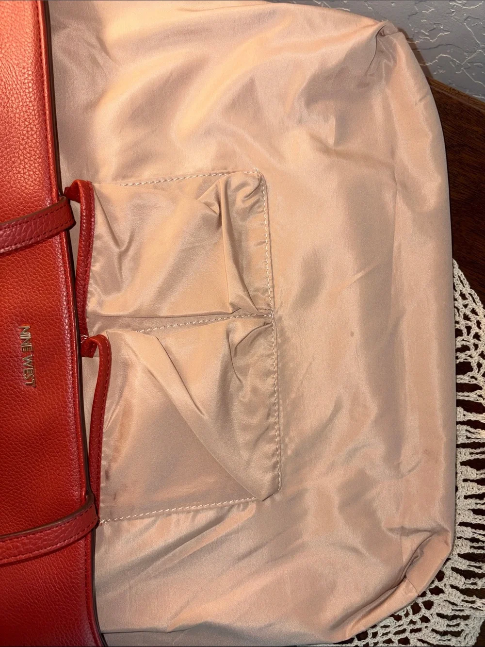 Nine West Red Pebbled Tote with Gold Logo Charm